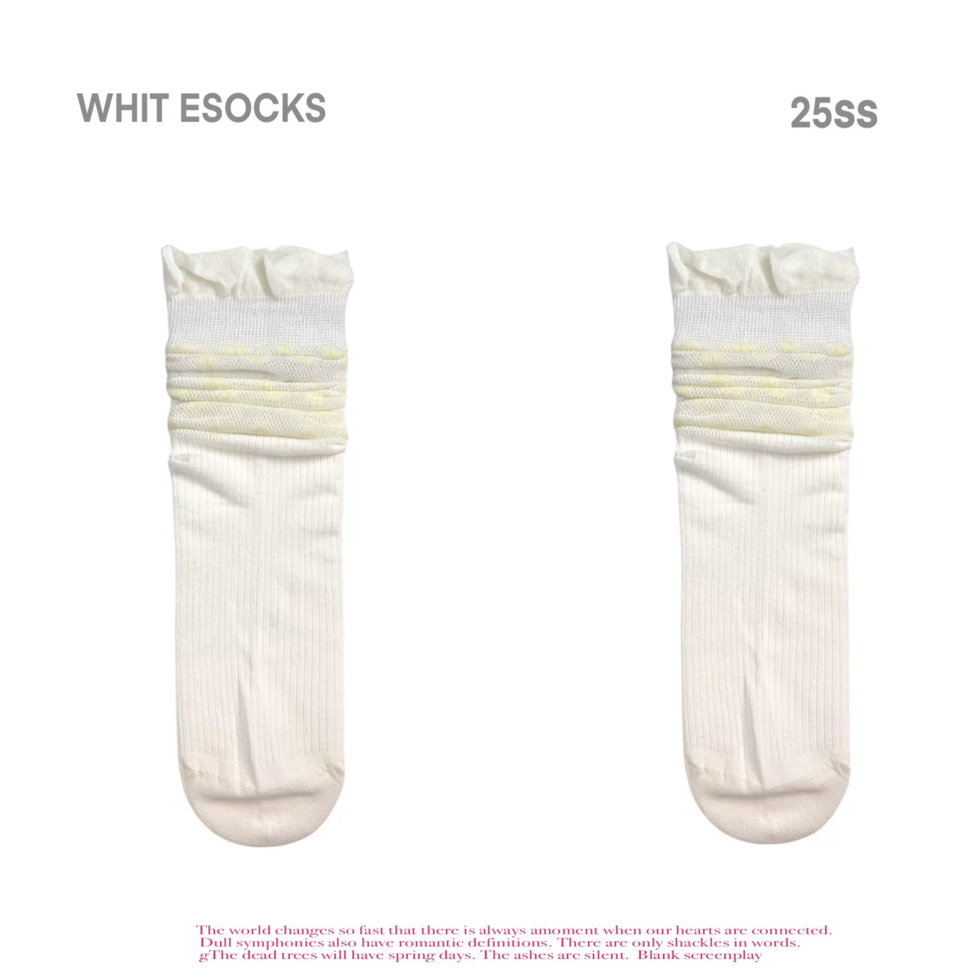 White Socks - Floral Openwork - Cotton-Yarn Mid-Calf Slouch Socks with Flower Motifs
