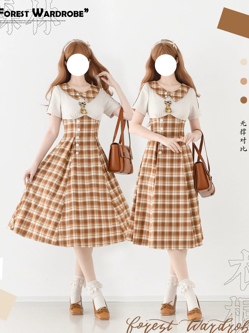 Forest Wardrobe - Clear Sky Forest - Vintage Plaid Panelled Dress - 5