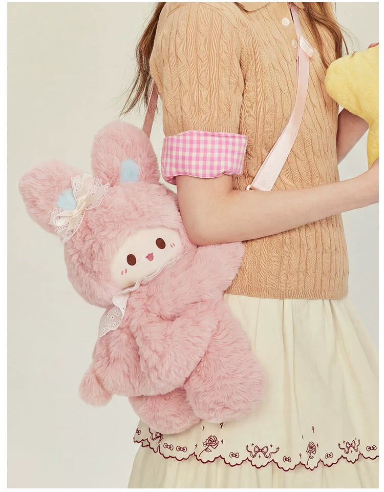 LambGuli - Rubitu Plush Friends - Pink Rabbit or White Lamb Plush Bag with Animal Motifs