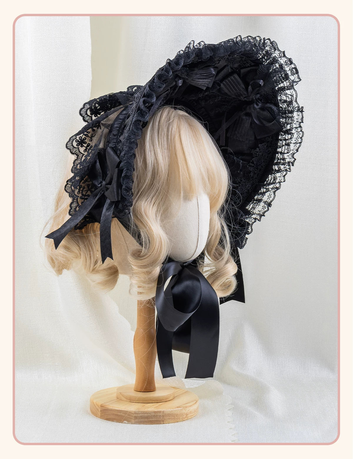 Stardust Rose - A035 Black Lace - Black Lace Headwear and Hand Sleeves with Ribbon Bows