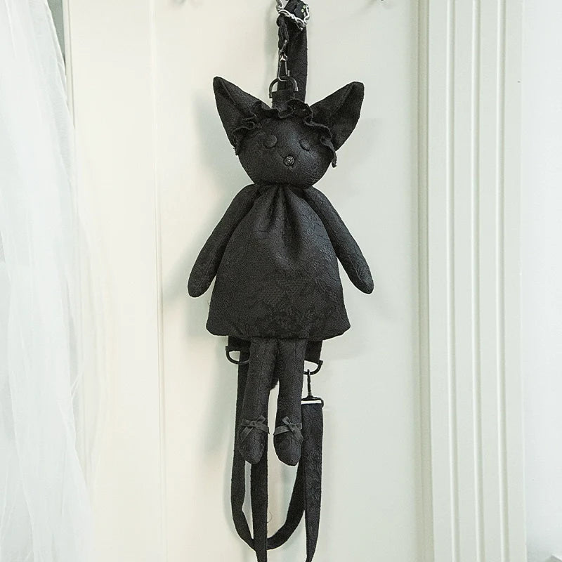 With PUJI - Puppet Box - Kawaii Lolita Bag Lamb Kitten Detachable Bag Dress Hat Black Hitten Nana Bag + Straps Only