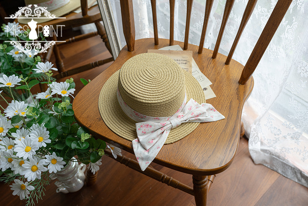 Happy Summer Cute Lolita Hairdband Straw Hat pink mirror straw hat