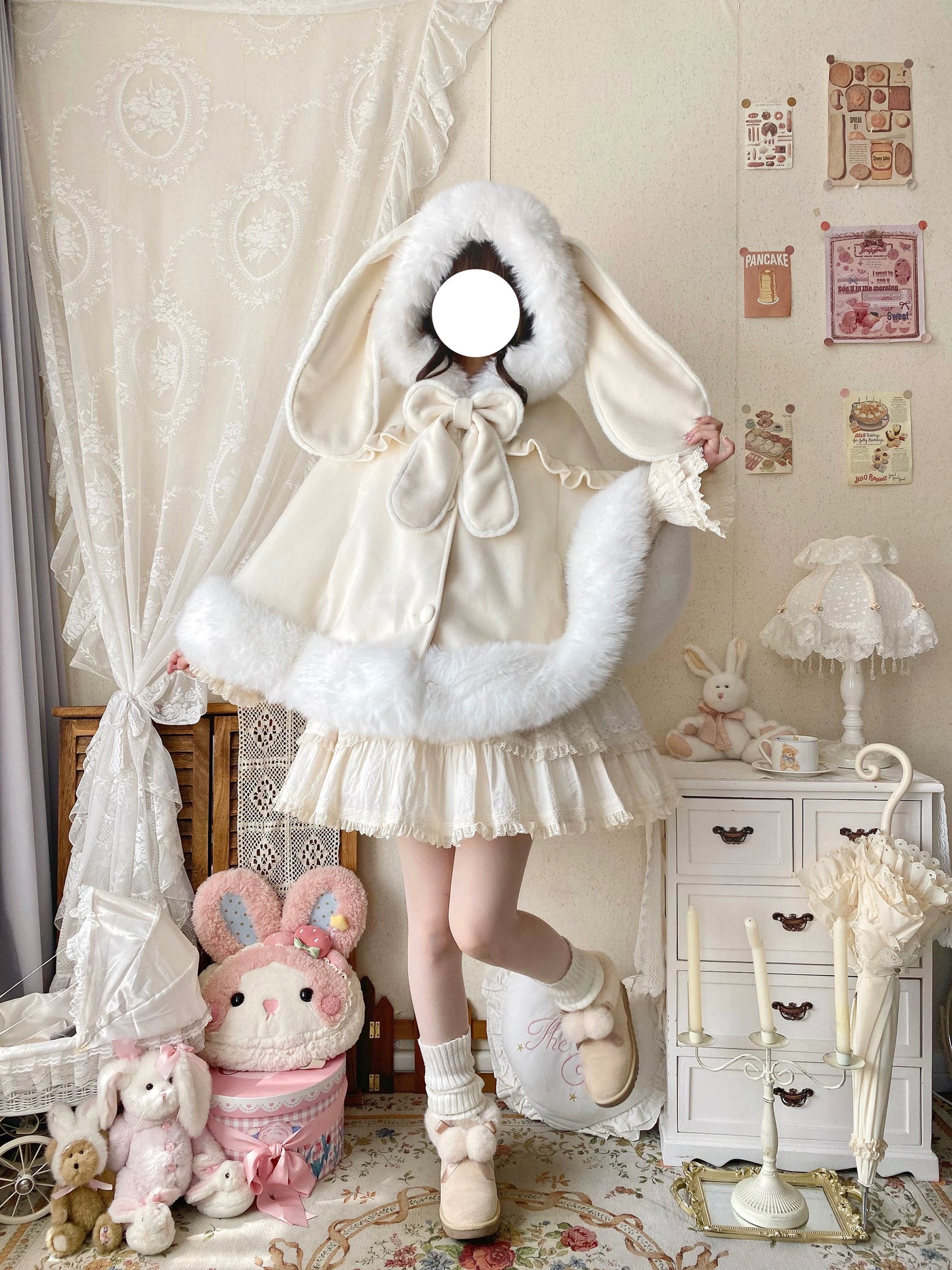 Thousand Wood - Long-Eared Rabbit - Woolen Cape with Bunny-Ear Hood