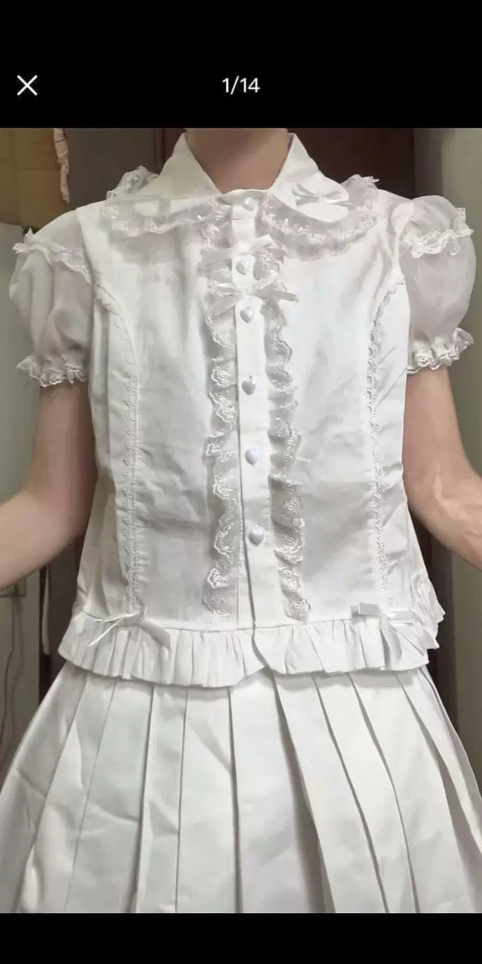 Sweetheart Dream Machine - Strawberry Secret Realm - Short-Sleeve Blouse with Lace Trim