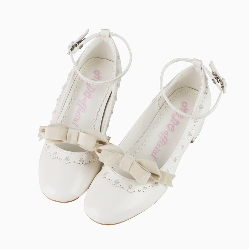 MODO Lily Velvet-Bow Brogue Lolita Shoes – White – view 9
