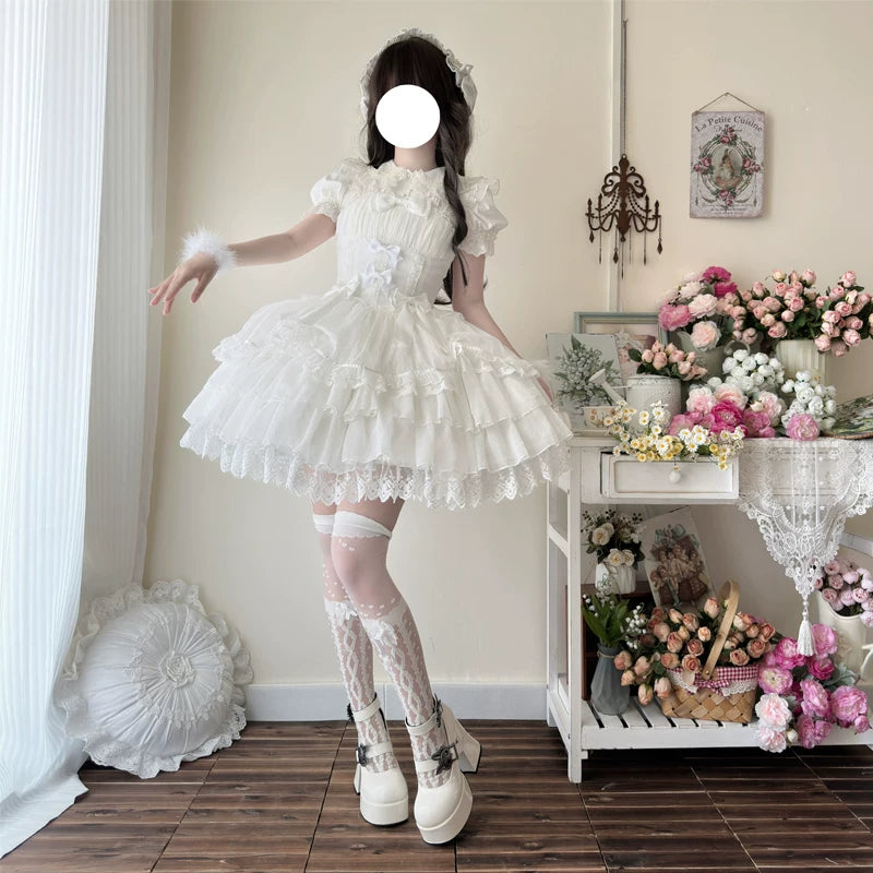Lady Han Feather Love Bridal JSK Dress by Lolita Fetch, featuring elegant lace and feather details for a romantic wedding look.