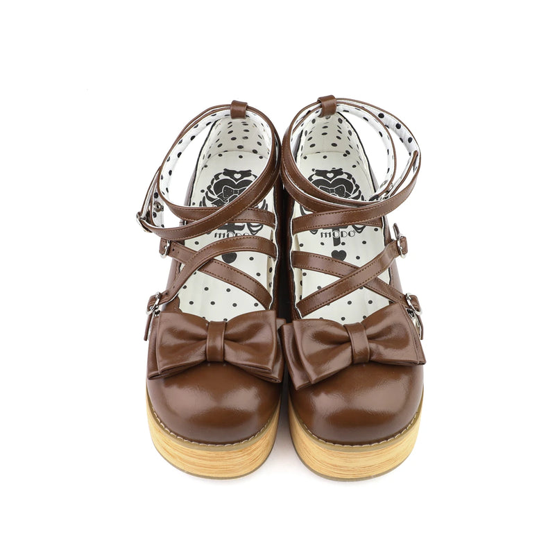 MODO Puff Tata Brown Edition Bow Platform Lolita Shoes – Dark Brown – view 6
