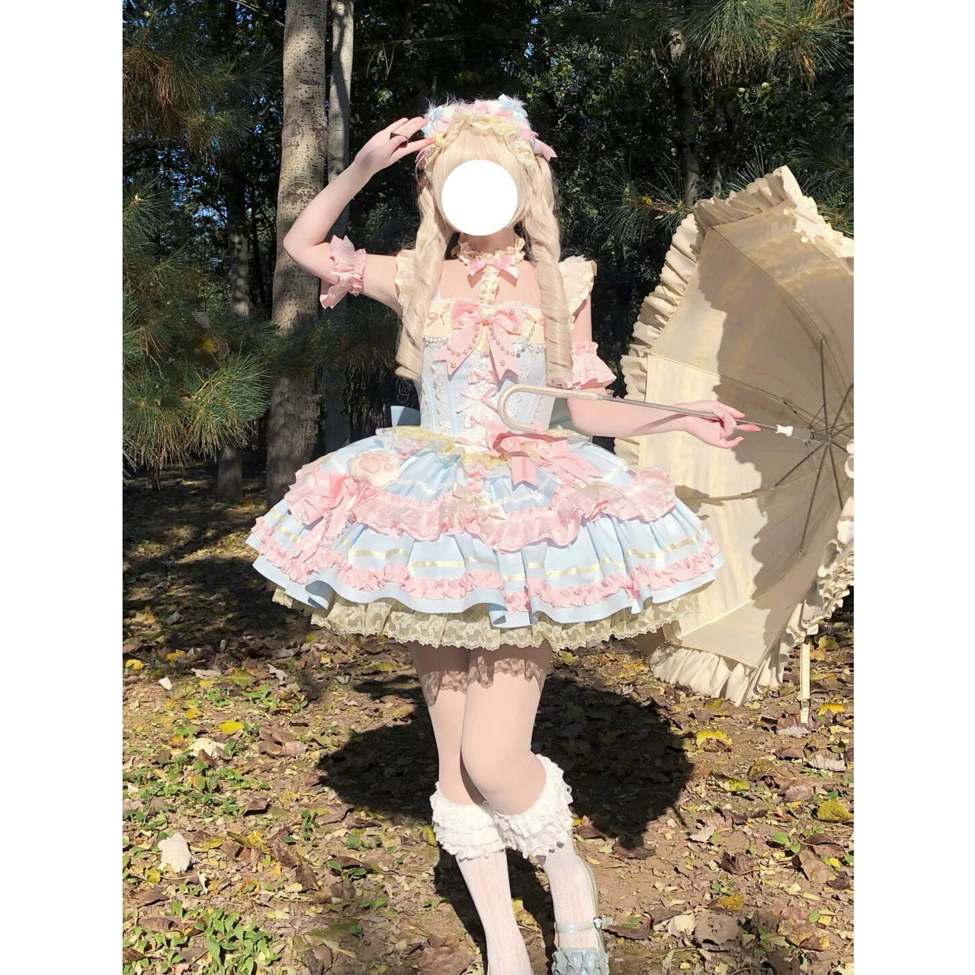 Creamy - Candy Palette - Blue-and-Pink Lolita Dress Set with Lace Trim