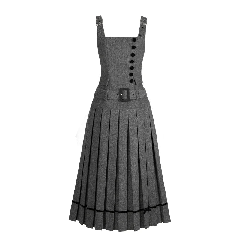 With PUJI - Grey - Classic Lolita Outfit Set, Adjustable Straps detail view 8