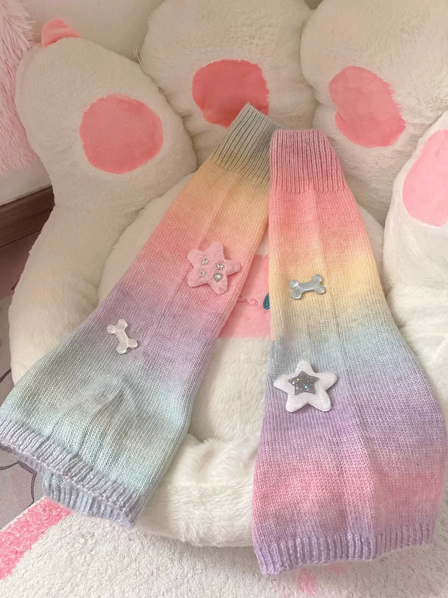 Floral Milk Cat - Rainbow Gradient - 50cm Rainbow Leg Warmers with Star-Bone Style Option