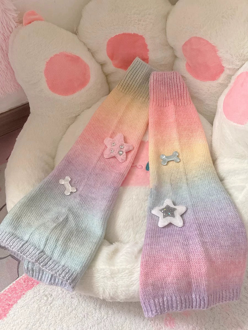 Floral Milk Cat - Rainbow Gradient - 50cm Rainbow Leg Warmers with Star-Bone Style Option