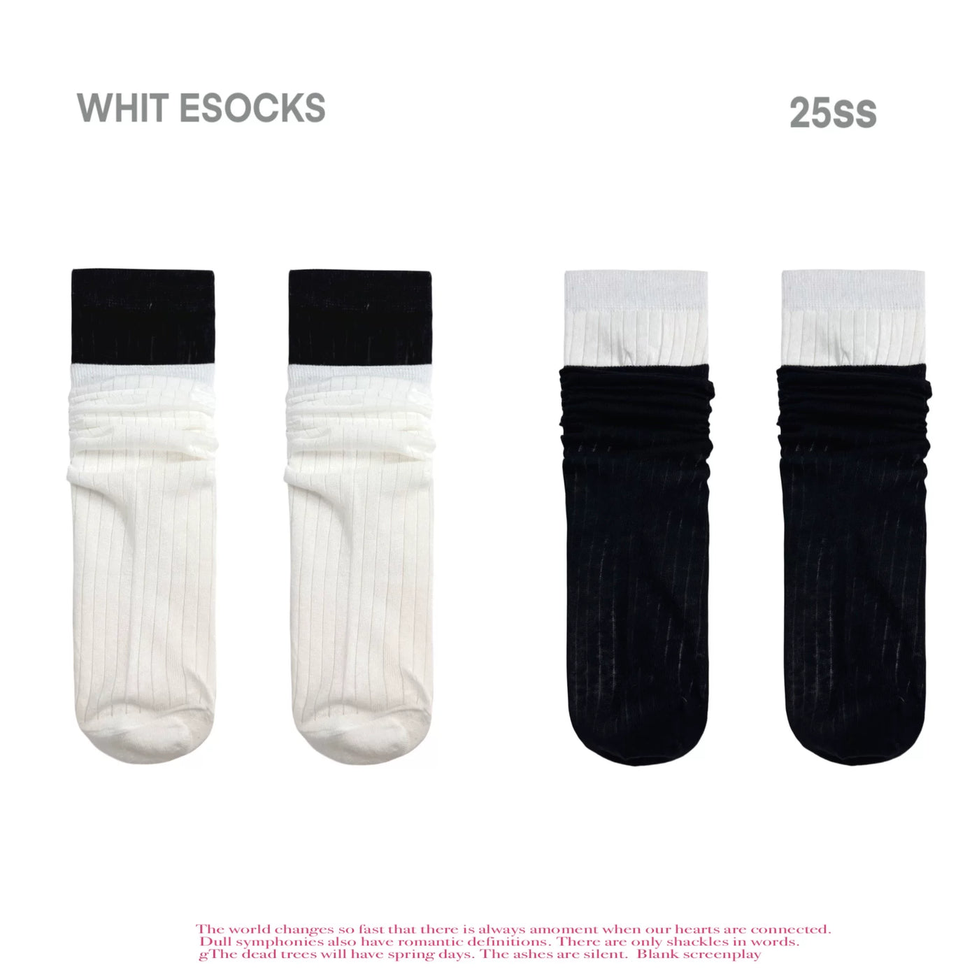 White Socks - Ballet Rib - Mid-Calf Socks with Double-Rib Contrast Cuffs