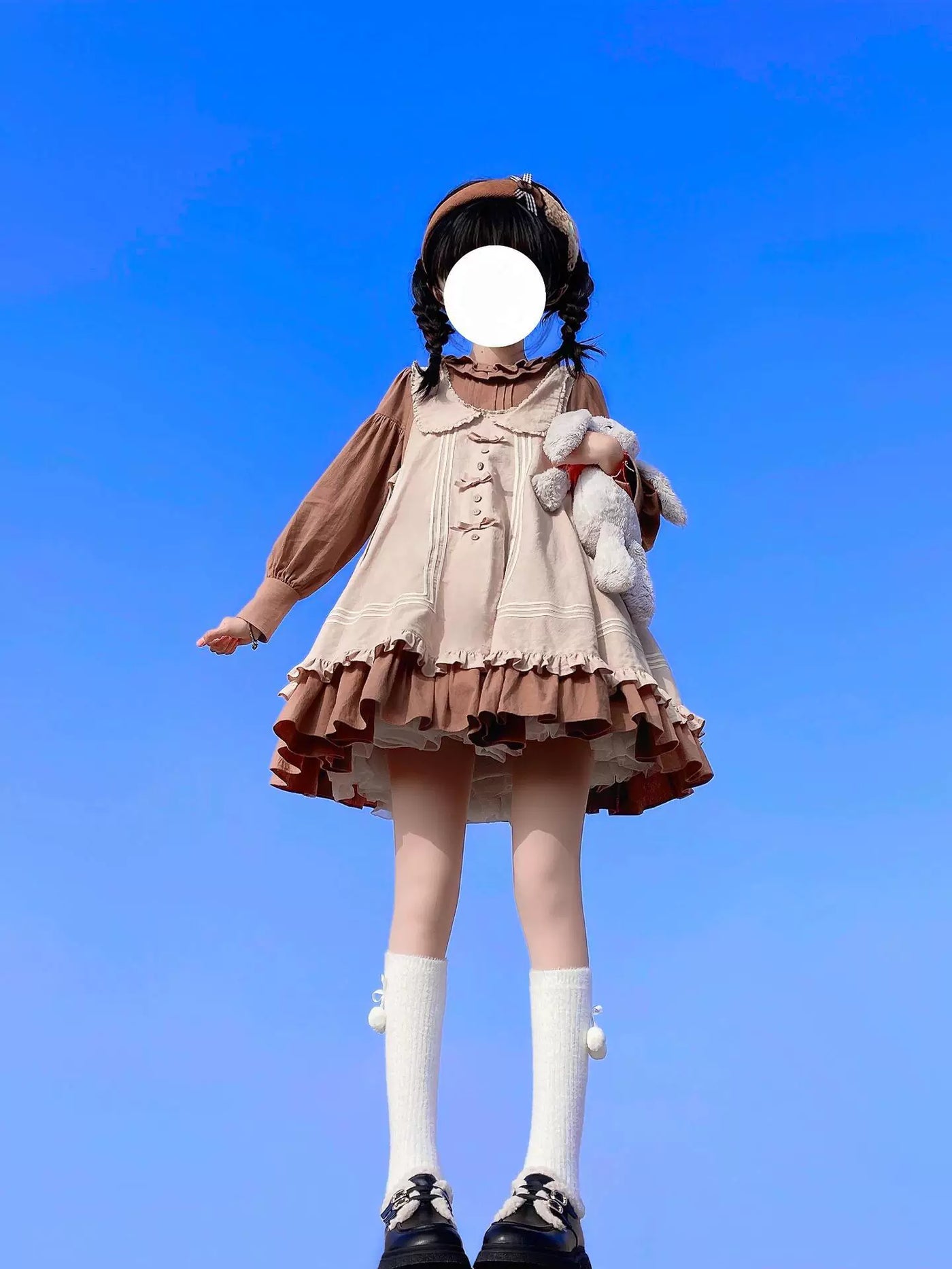 Creamy - Coffee Bear - Coffee-Brown Lolita Dress Set with Ruffled Collar