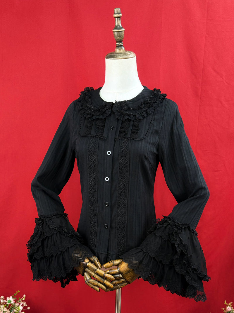 DMFS Lolita - Spiral Candy - Sweet Lolita Long Sleeve Cotton Shirt, Lace Accents