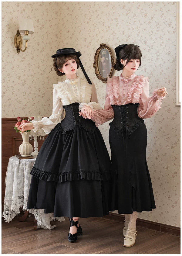 With PUJI - Blake - Boning Gothic Lolita Mermaid Skirt, Lifted-hem SK