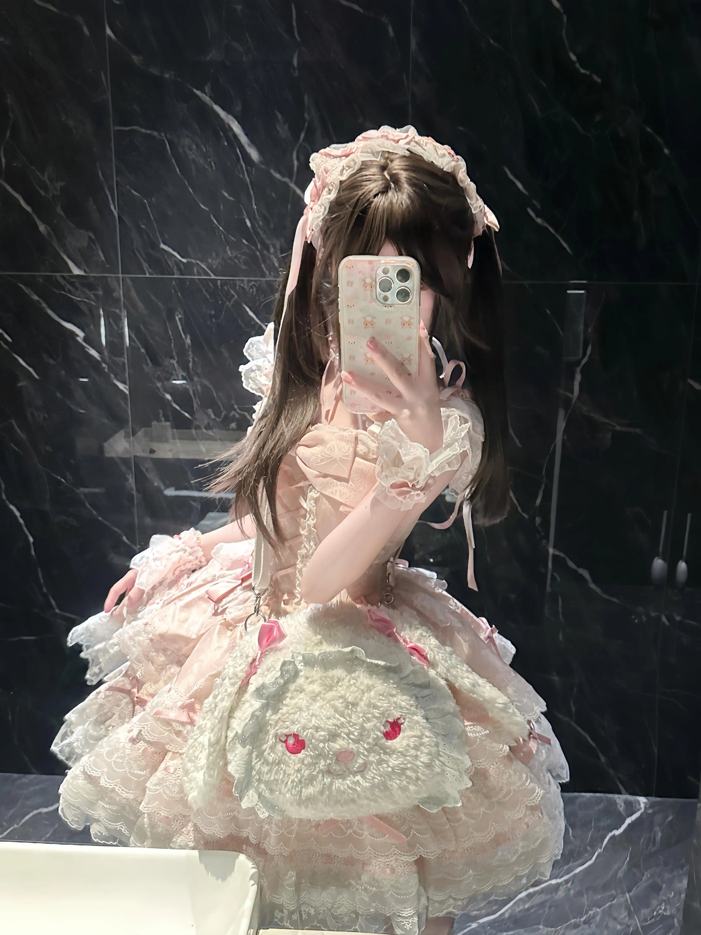 Creamy - Pink Bridal - Pink JSK Dress with Layered Lace and Bow Details