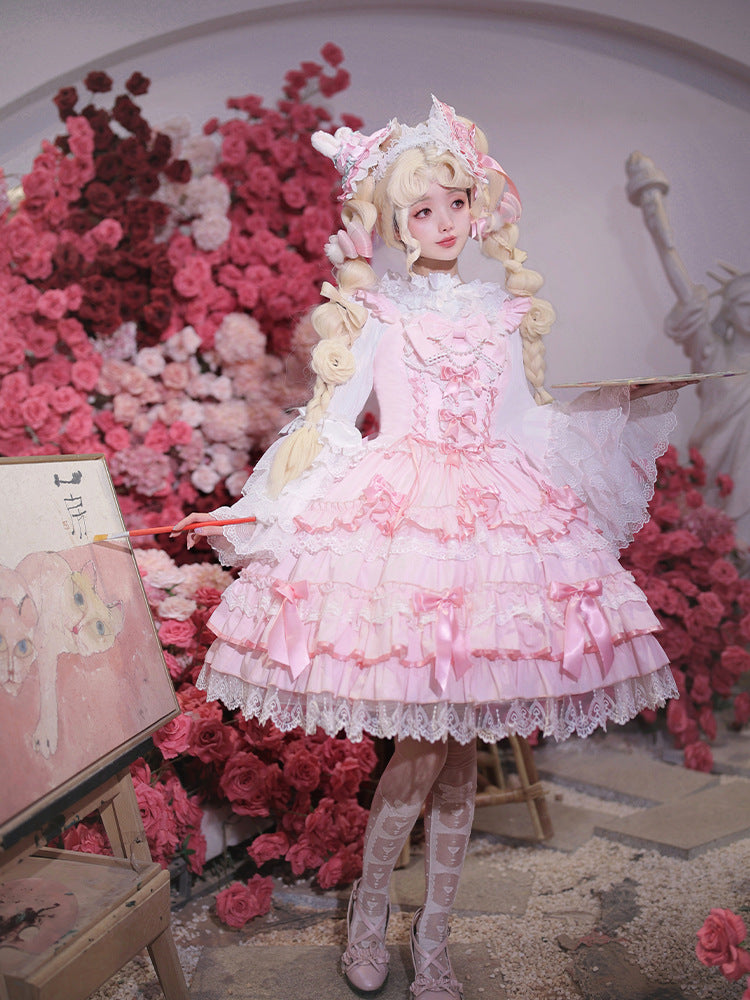 ZhiJinYuan - Love Notebook - Old School Lolita JSK Vintage Doll Tiered Dress