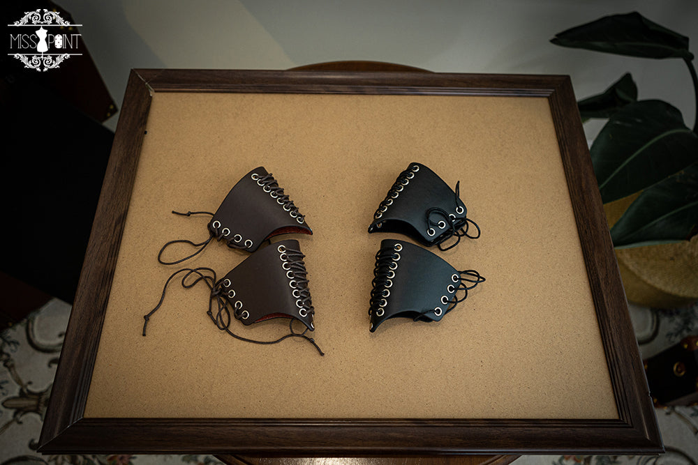 Demon Hunter's Diary - Lolita Accessories Hat KC Necklace Brooch Waistband Pair of brown leather arm sleeves