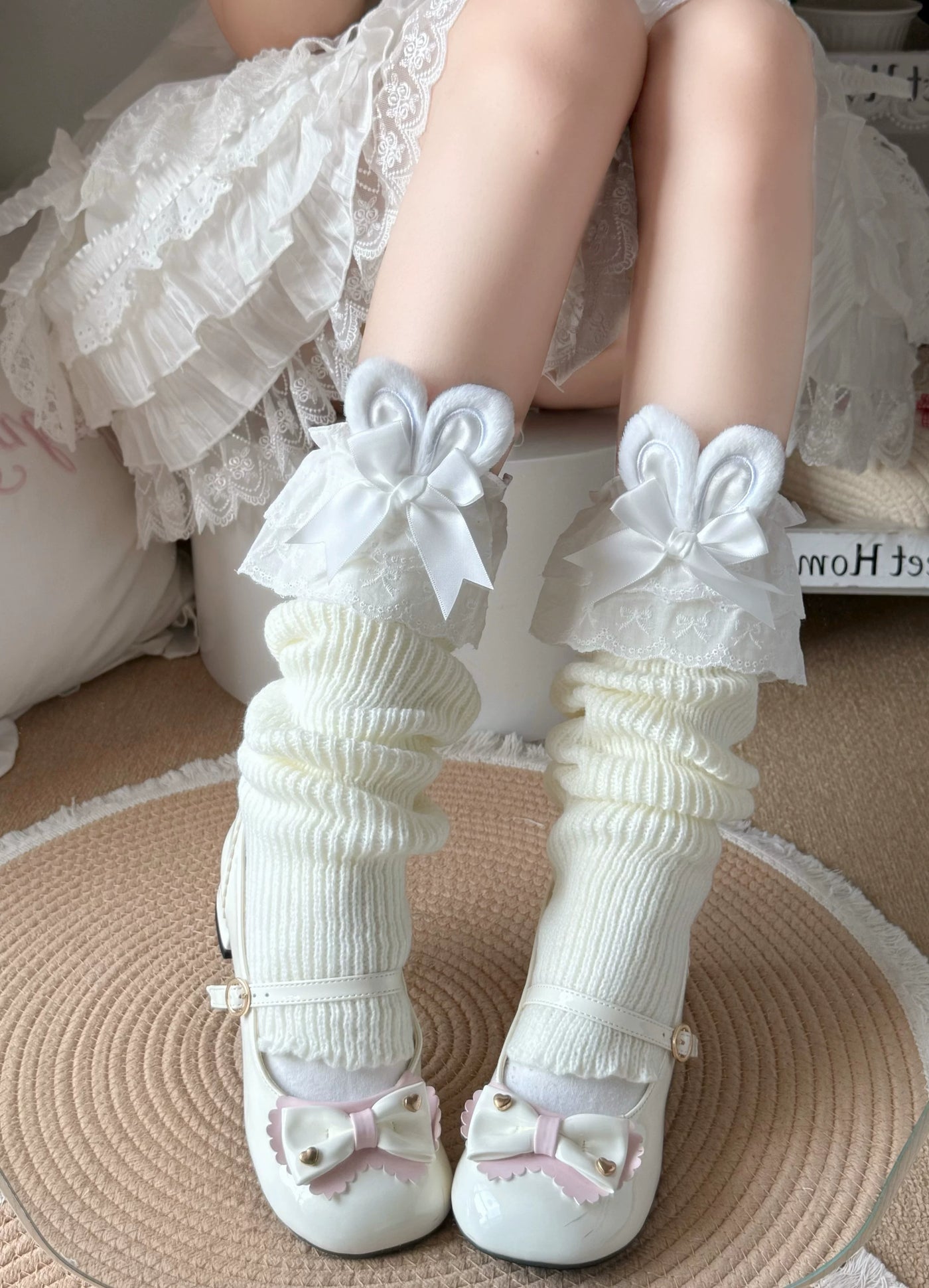 Fantasy Doll - Bunny Ear - Stirrup Leg Warmers with Lace and Bunny Ears
