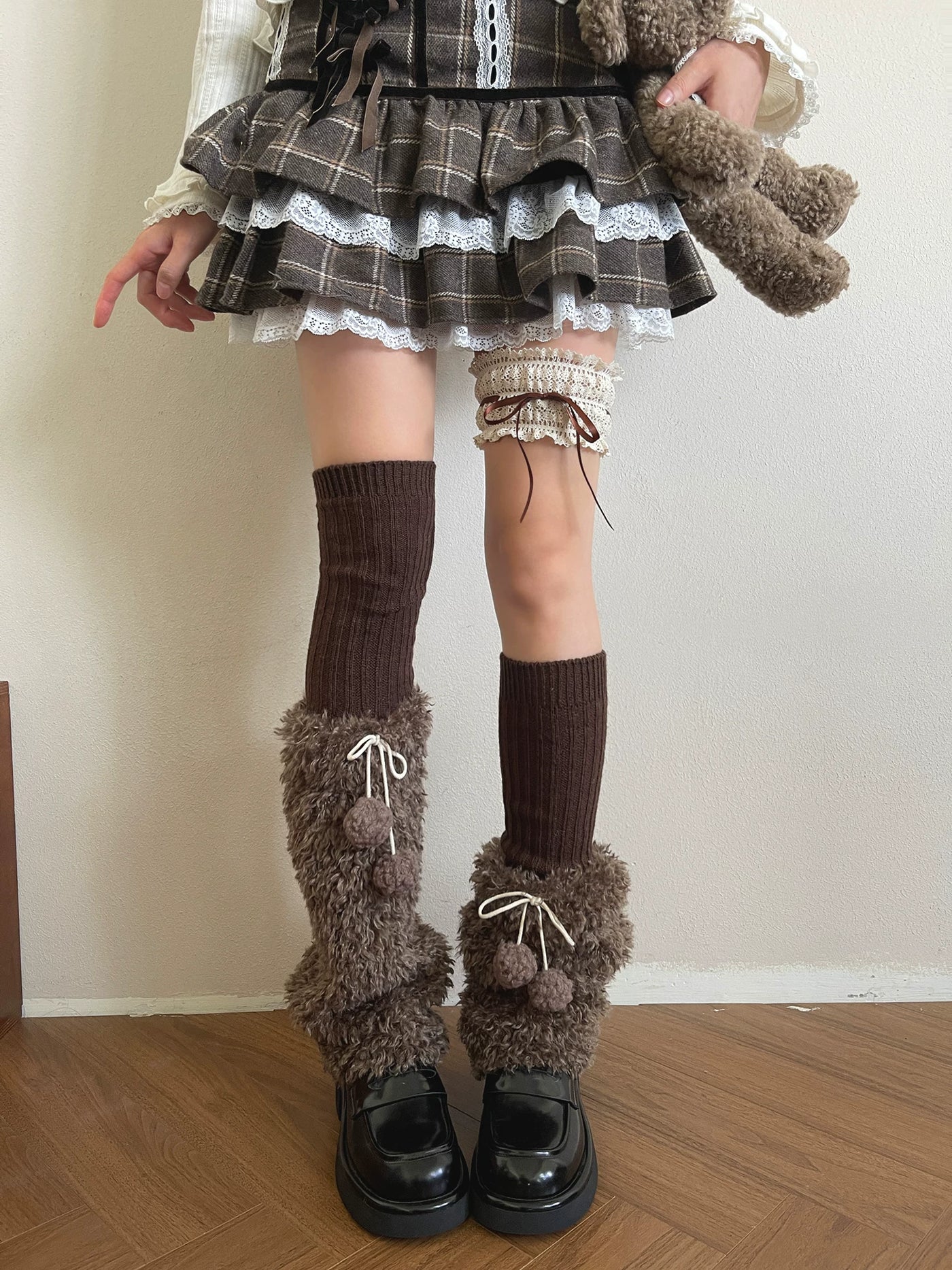 Sock Noble - Mocha Plush Layers - Sock Covers with Pom-Pom Ties