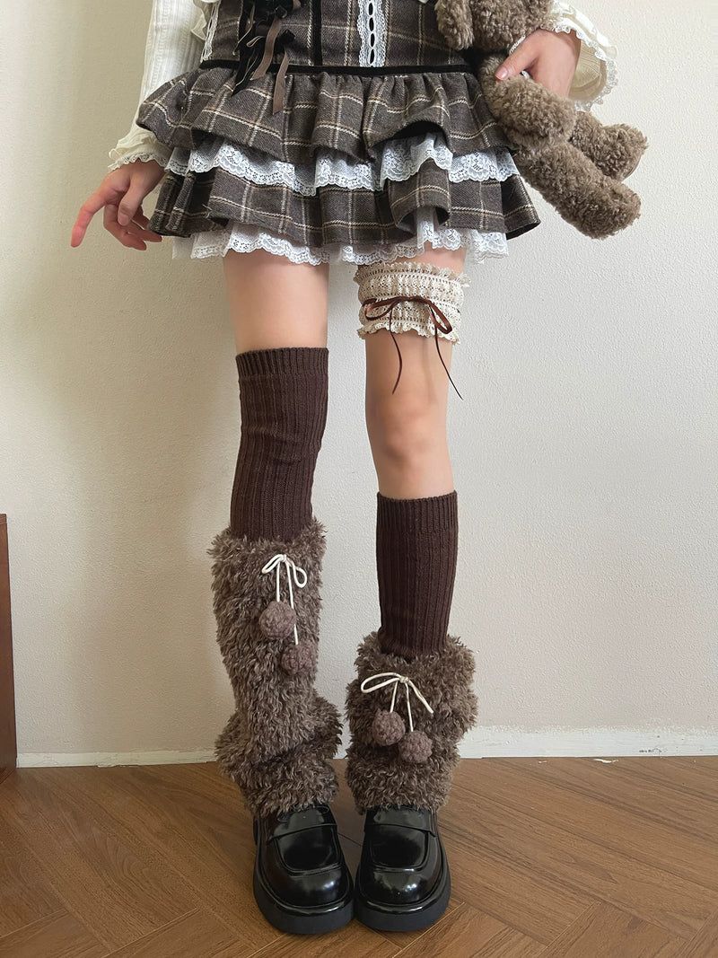 Sock Noble - Mocha Plush Layers - Sock Covers with Pom-Pom Ties