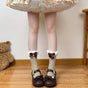 Khaki socks, coffee-colored bow / One Size