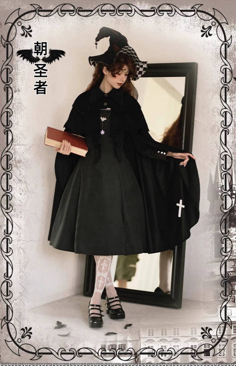 With PUJI - Pilgrim - Black Gothic Lolita Cape, Detachable 2-Piece