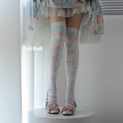 Roji Roji - Macaron Printed Lolita Knee - Stockings Socks