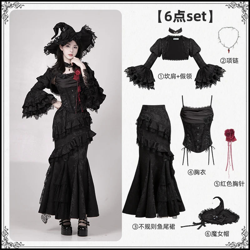 With PUJI - Twilight - Black Gothic Lolita Skirt Set, Witch-Inspired detail view 8