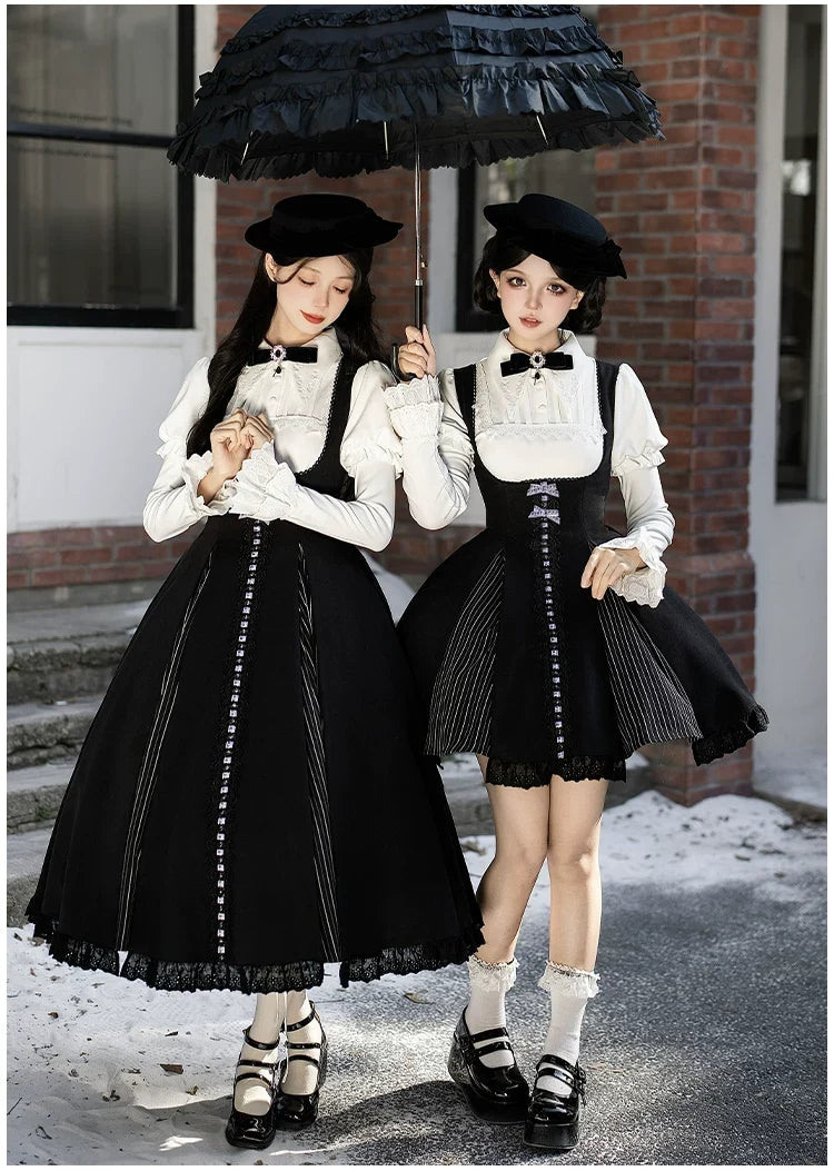 With PUJI - Monochrome Sonata - Classic Lolita Bust-supporting JSK Set, Piano Inspired