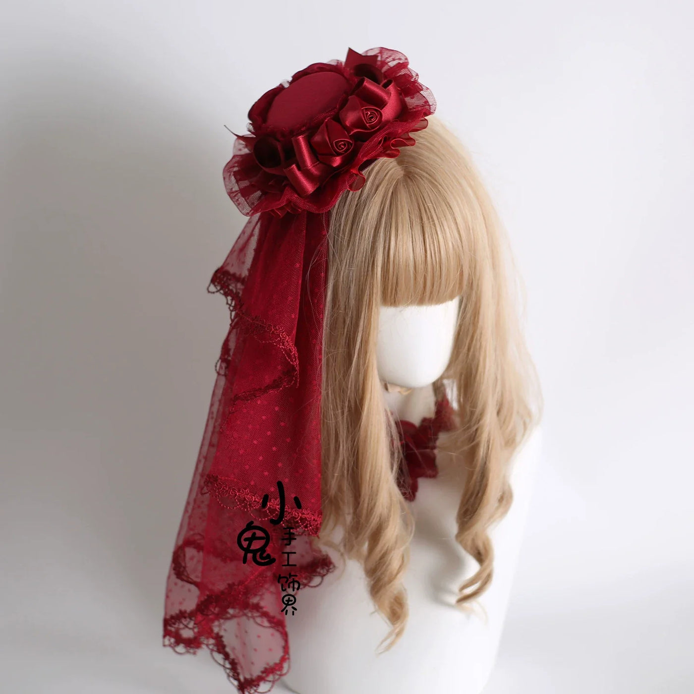 Xiaogui - Dark Red Gorgeous Headdress - Floral Veils Headwear