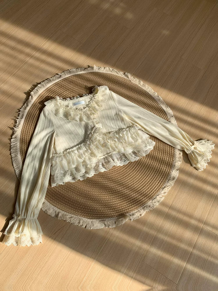 With PUJI - Bloom Period - Elegant Lolita Bolero, Layered Lace Ruffles detail view 3