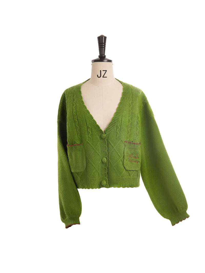 Tan Tuan Dream Winery Argyle Embroidered Cardigan — Avocado Green