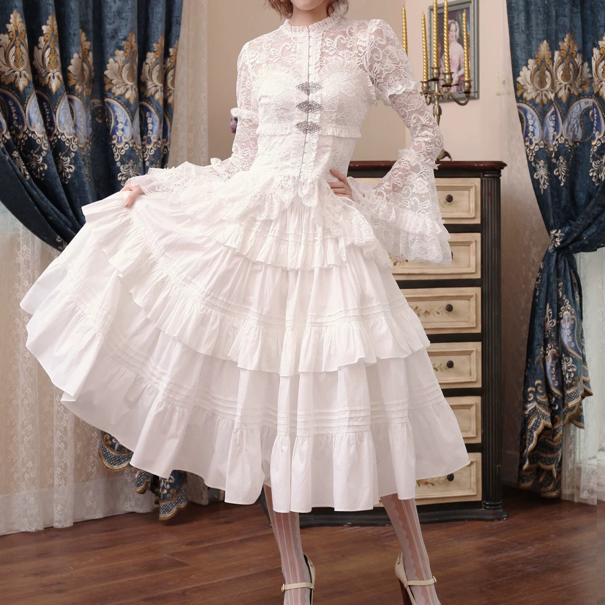 LACE GARDEN - Courtly Gothic Lace - Lace Jacket and Skirt Set with Ruffled Trim