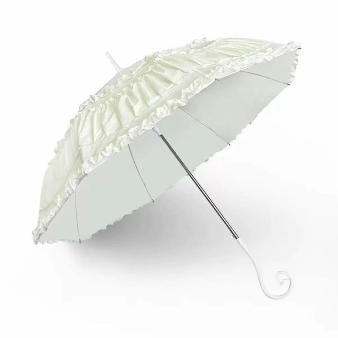 Independent Brand - Heart-Handle Ruffle - Lolita umbrella with layered ruffle trim