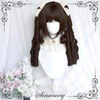Sinwavy - Fairy Tale Town - Classic Lolita Wig Dark Brown Roman Curly Double Ponytail Wig - Dark brown set (short wig+ Roman curl ponytails)