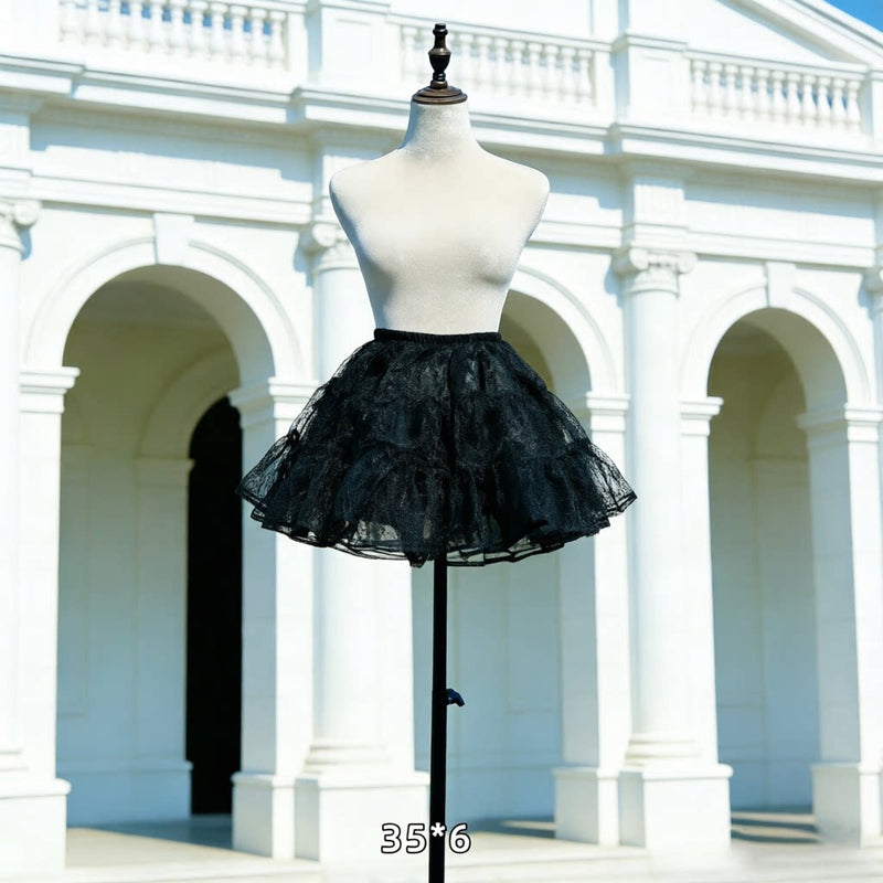 Floral Celebration Black Short Hoop-Free Lolita Petticoat — 35 × 6 m Fullness - No Drawstring