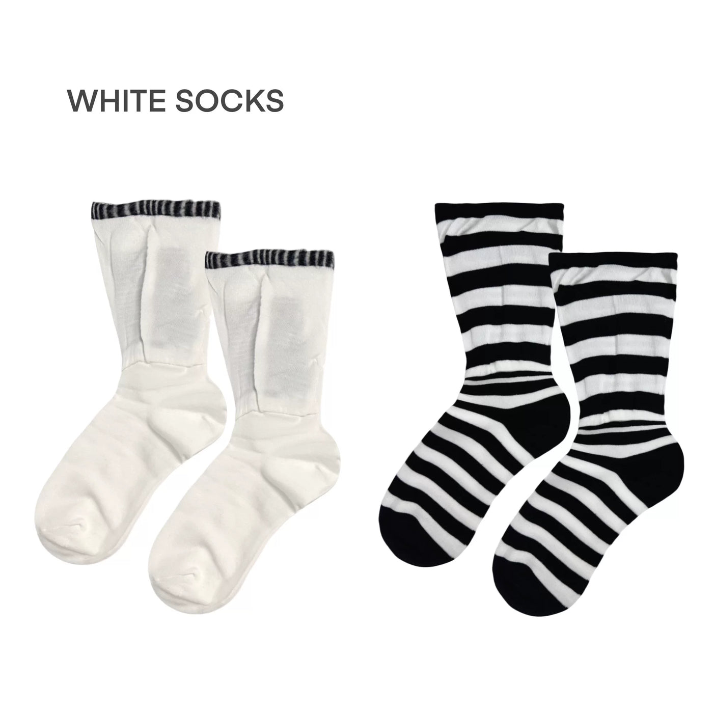 White Socks - Monochrome Stripe - Mid-Calf Slouch Socks with a Faux-Layered Finish