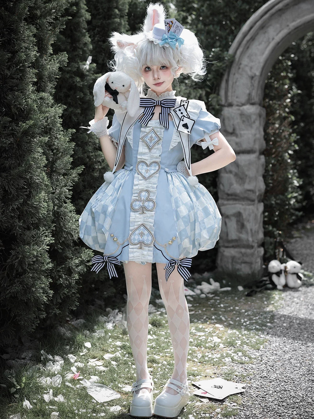 Letters from Unknown Star - For Alice - Doll-like Lolita Jacquard OP Dress Set, Elastic Bubble Hem