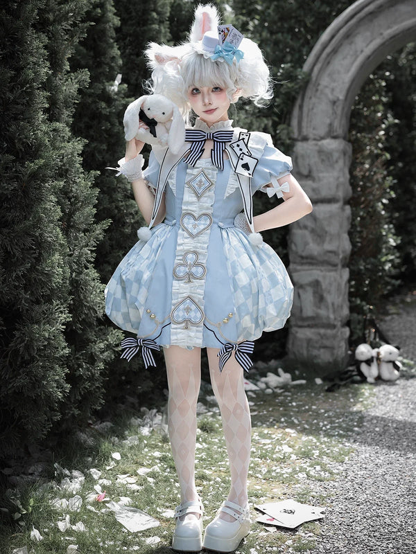 Letters from Unknown Star - For Alice - Doll-like Lolita Jacquard OP Dress Set, Elastic Bubble Hem