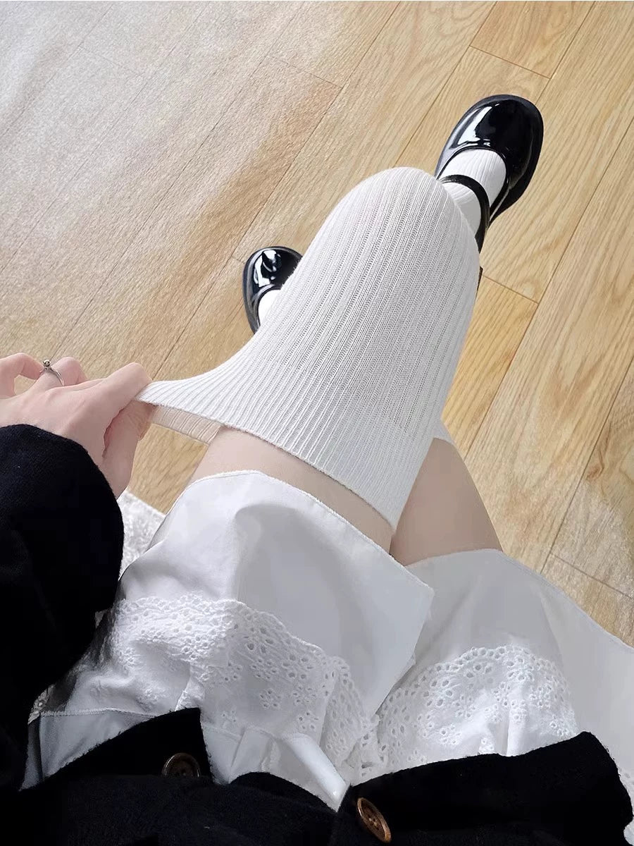 Floral Milk Cat - Autumn-Winter JK - Vertical-Stripe Socks in Over-Knee and Calf Lengths