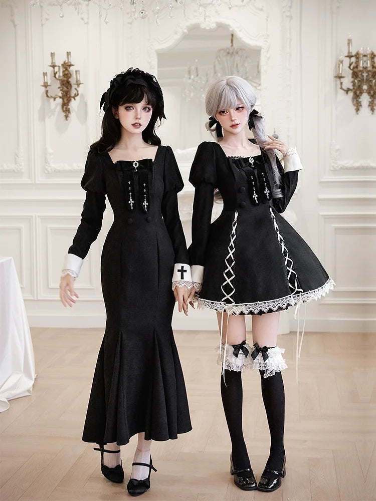 With PUJI - Rose Doll - Gothic Lolita Short OP, Mermaid Dress