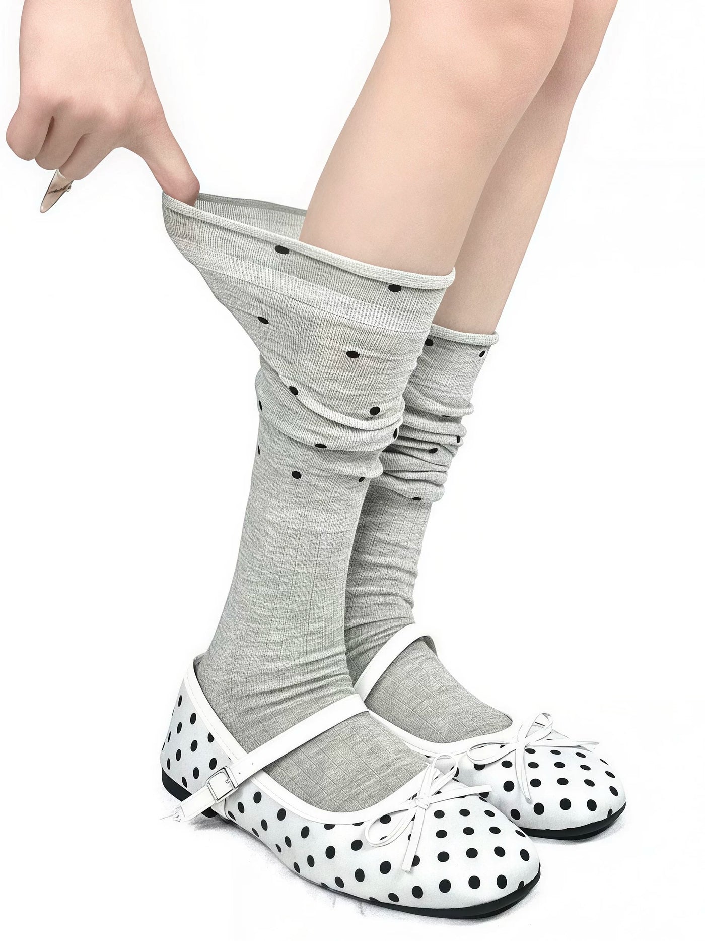 White Socks - Polka Dot - Mid-Calf Socks