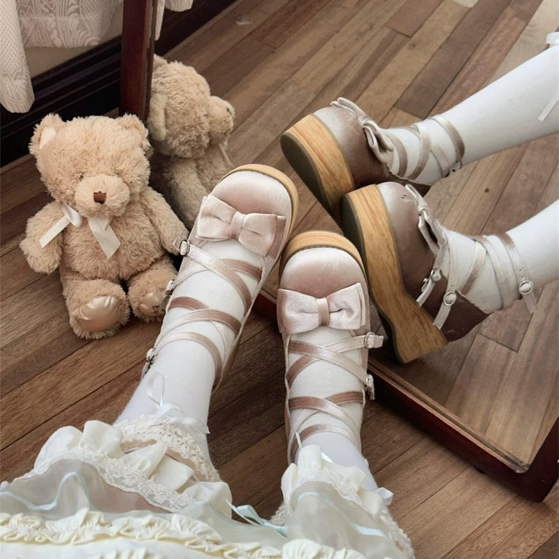 MODO Puff Tata Velvet SP Velvet Bow Platform Lolita Shoes – design details – view 5
