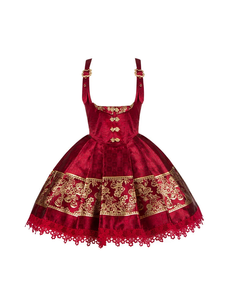 With PUJI - Persimmon Ruyi - Lolita JSK Dress, Adjustable Straps detail view 5