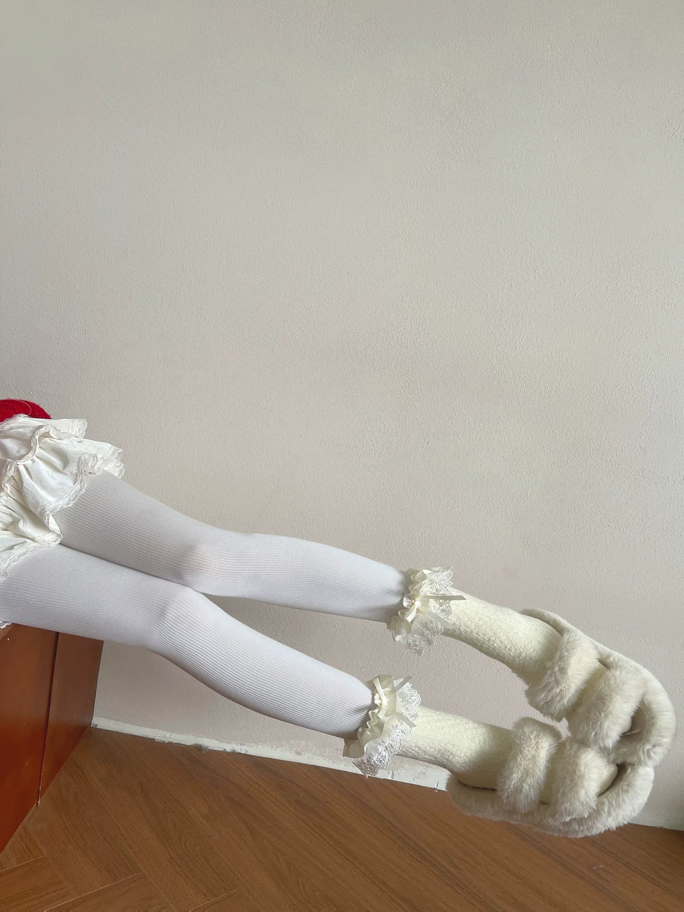 Sock Noble - Winter Ruffle - Slouch Mid-Calf Socks with Satin-Lace Cuffs