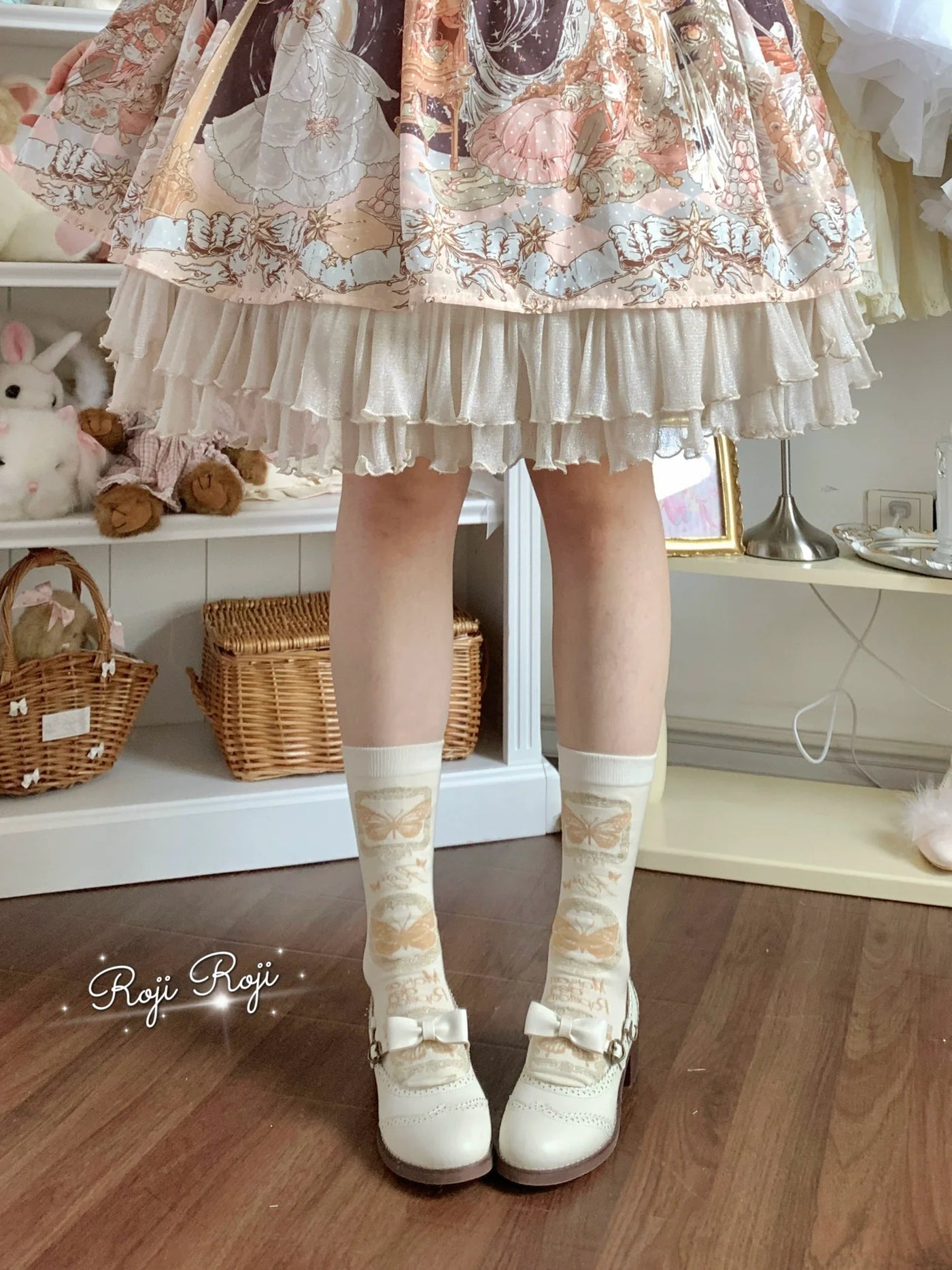 Roji Roji - Sweet Lolita Cotton Socks - Detachable Cuff Bow Trim Socks