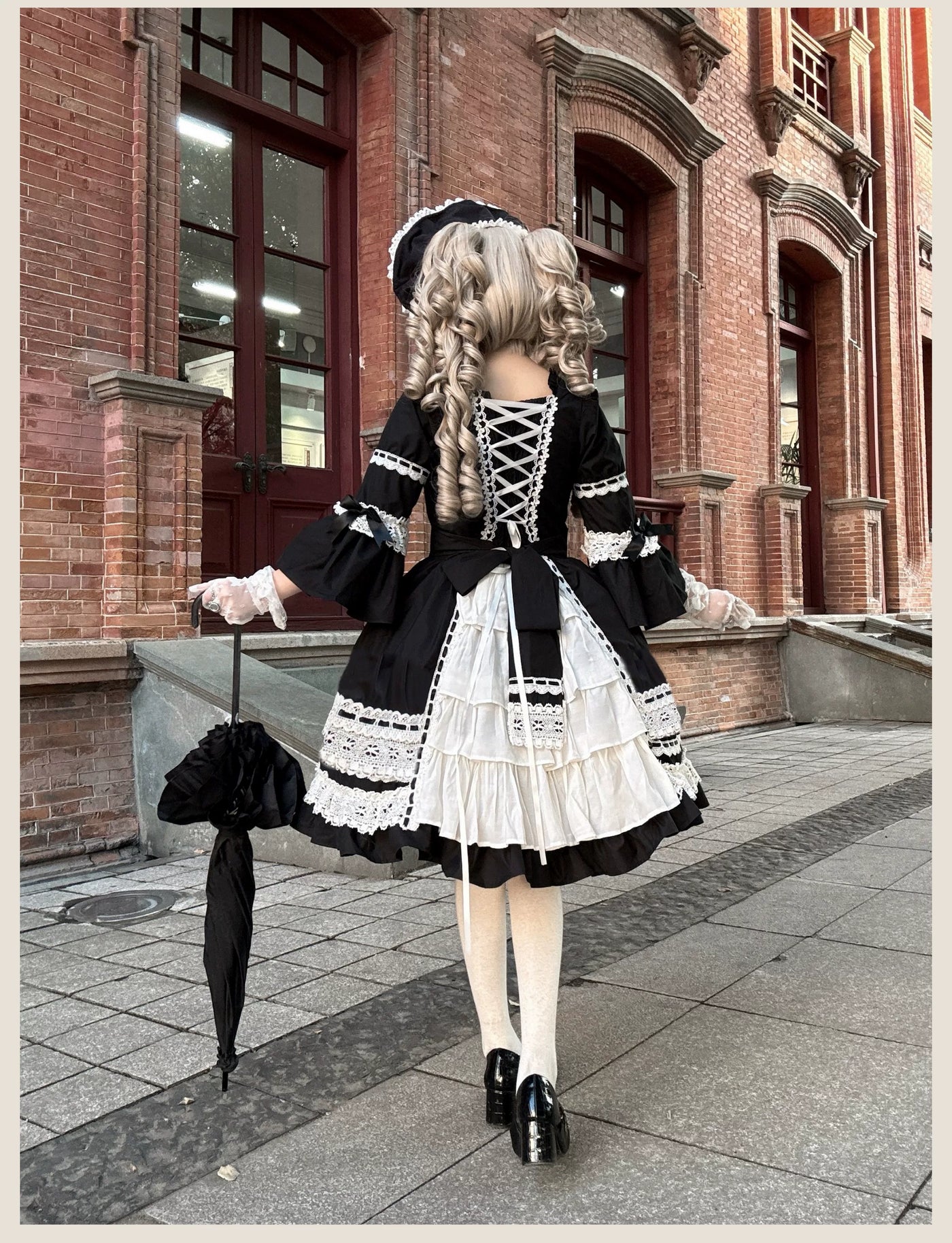 TaTaTa Lolita - First Otome - Black Old School Lolita OP Dress, Lace Details