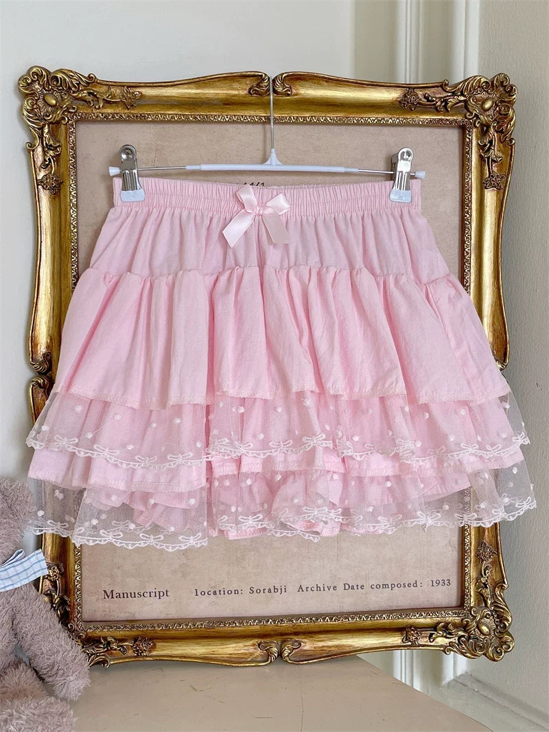 Sugar Girl - Sweet Lolita Cotton Bloomers - Lace Polka Dot Hem SK Skirt