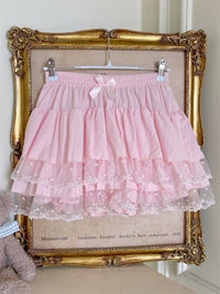 Sugar Girl - Sweet Lolita Cotton Bloomers - Lace Polka Dot Hem SK Skirt - Pink / One Size